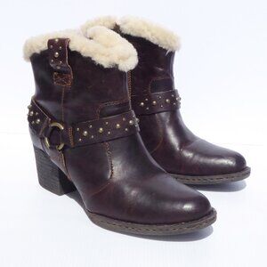 Born dark brown leather connolly tan canoe shearling boots gently used size 8
